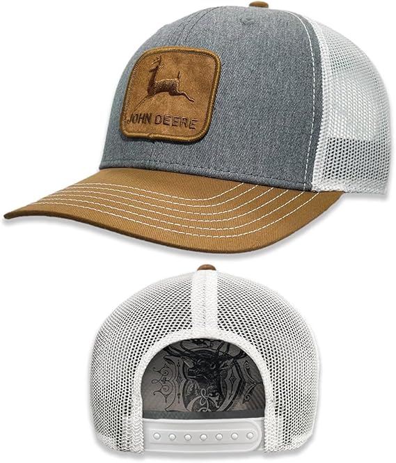 John Deere Suede Logo Patch Hat Cap Adult Gray Brown White Snap Back