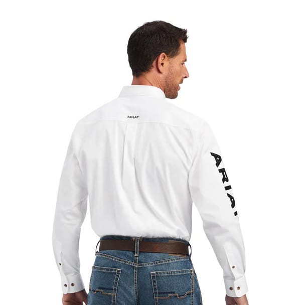 ARIAT MEN'S TEAM LOGO TWILL LONG SLEEVE WHITE SHIRT 10046825.