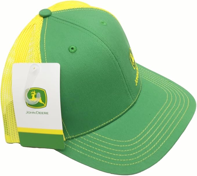 John Deere Baseball Cap Trucker Hat 13083359Gr Current Front Left Baseball Cap Trucker Hat Trademark Emb Gryw Green/Yellow