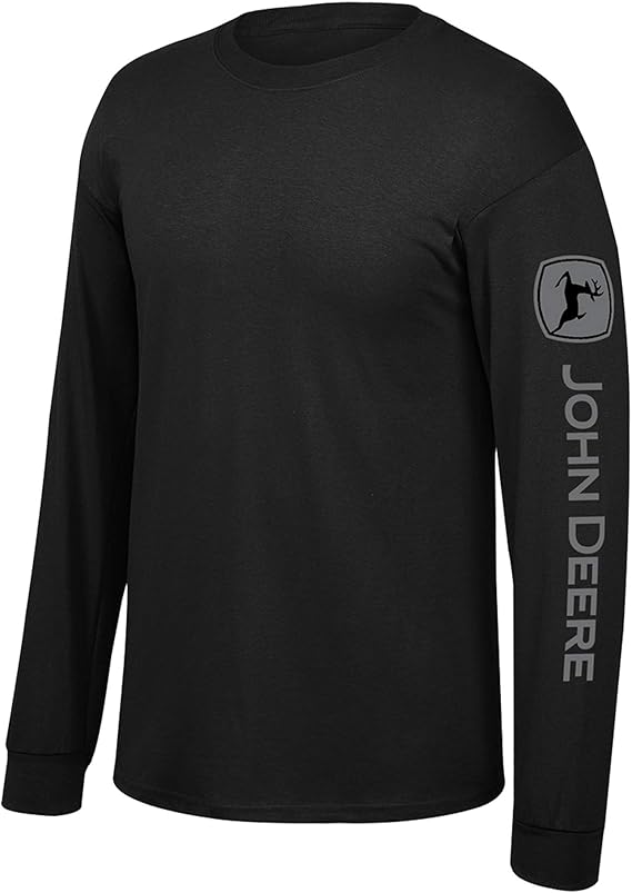 John Deere Solid Long Sleeve Tee with Logo on Sleeve Black