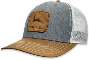 John Deere Suede Logo Patch Hat Cap Adult Gray Brown White Snap Back