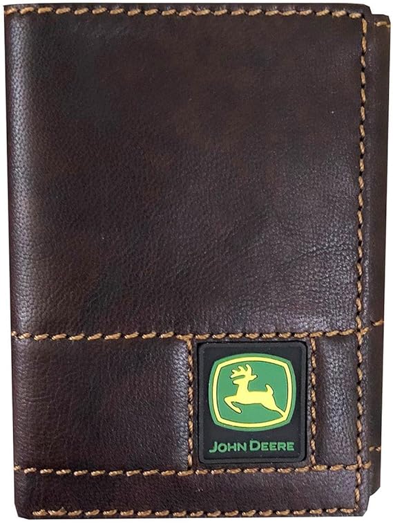 John Deere Men's Brown Raised Panel Tri-fold Wallet