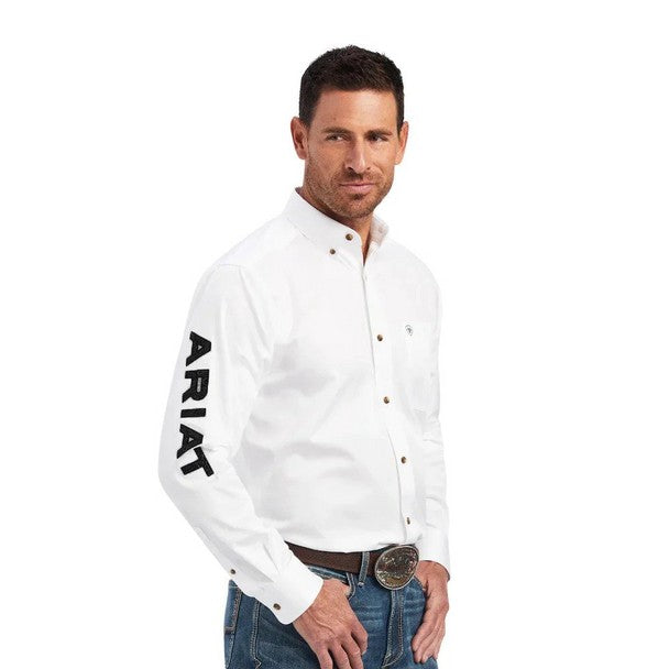 ARIAT MEN'S TEAM LOGO TWILL LONG SLEEVE WHITE SHIRT 10046825.